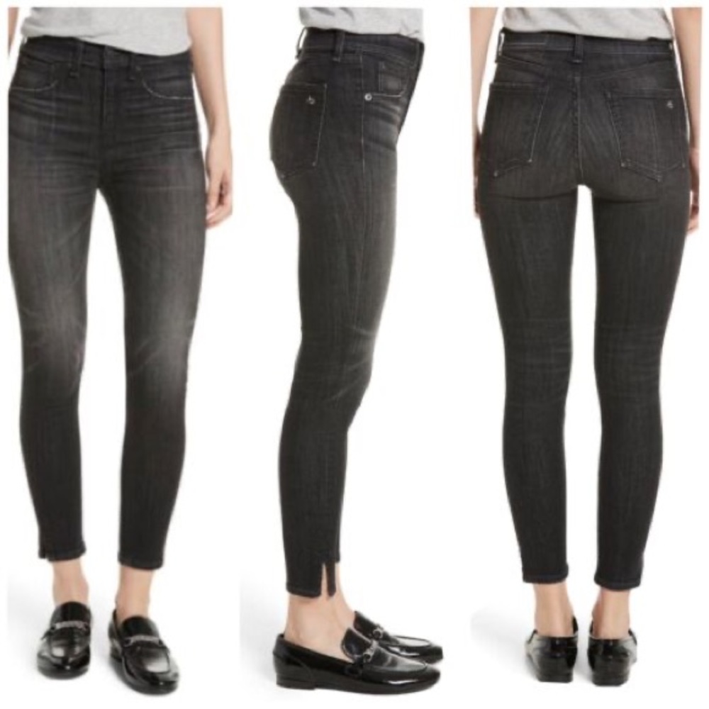 Rag & bone Black Lock High rise ankle skinny jeans faded black